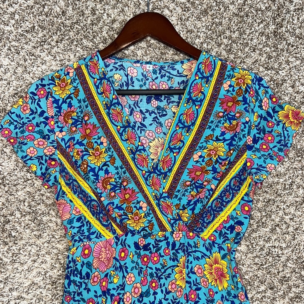 Floral Blue Mini Dress - Picture 3 of 9